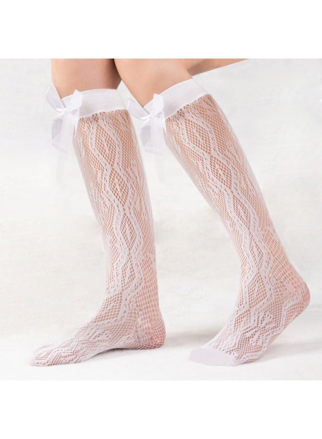 2PCS Women's Lace Socks Ankle Socks Bow Short Socks High Elastane Knee High Stockings for Women Girls - Image 4